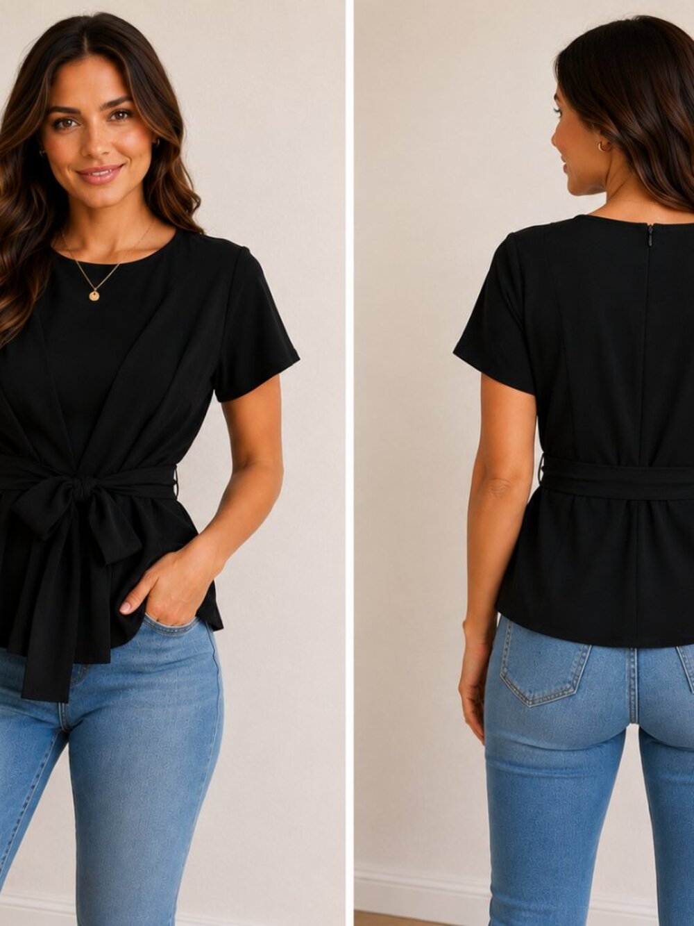 Lane Bryant Black Tie Waist Blouse| Plus Size Chic Career Casual